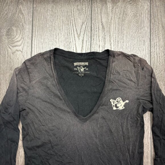 True Religion Light Black Long Sleeve Shirt Womens 1 Medium Designer - Picture 2 of 8